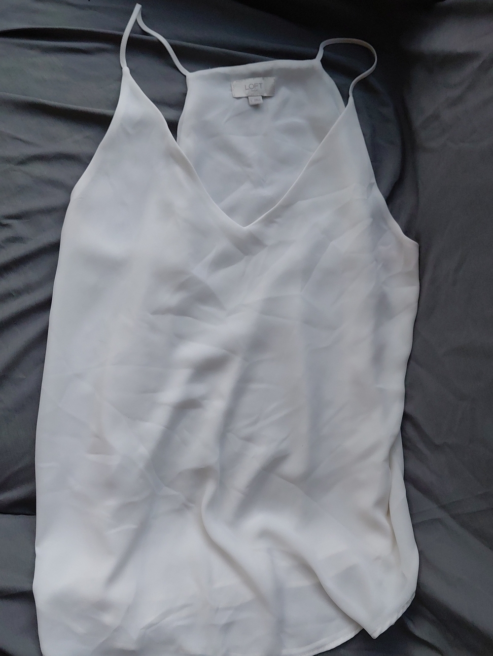 LOFT White V-Neck Satin Cami with Adjustable Spaghetti Straps